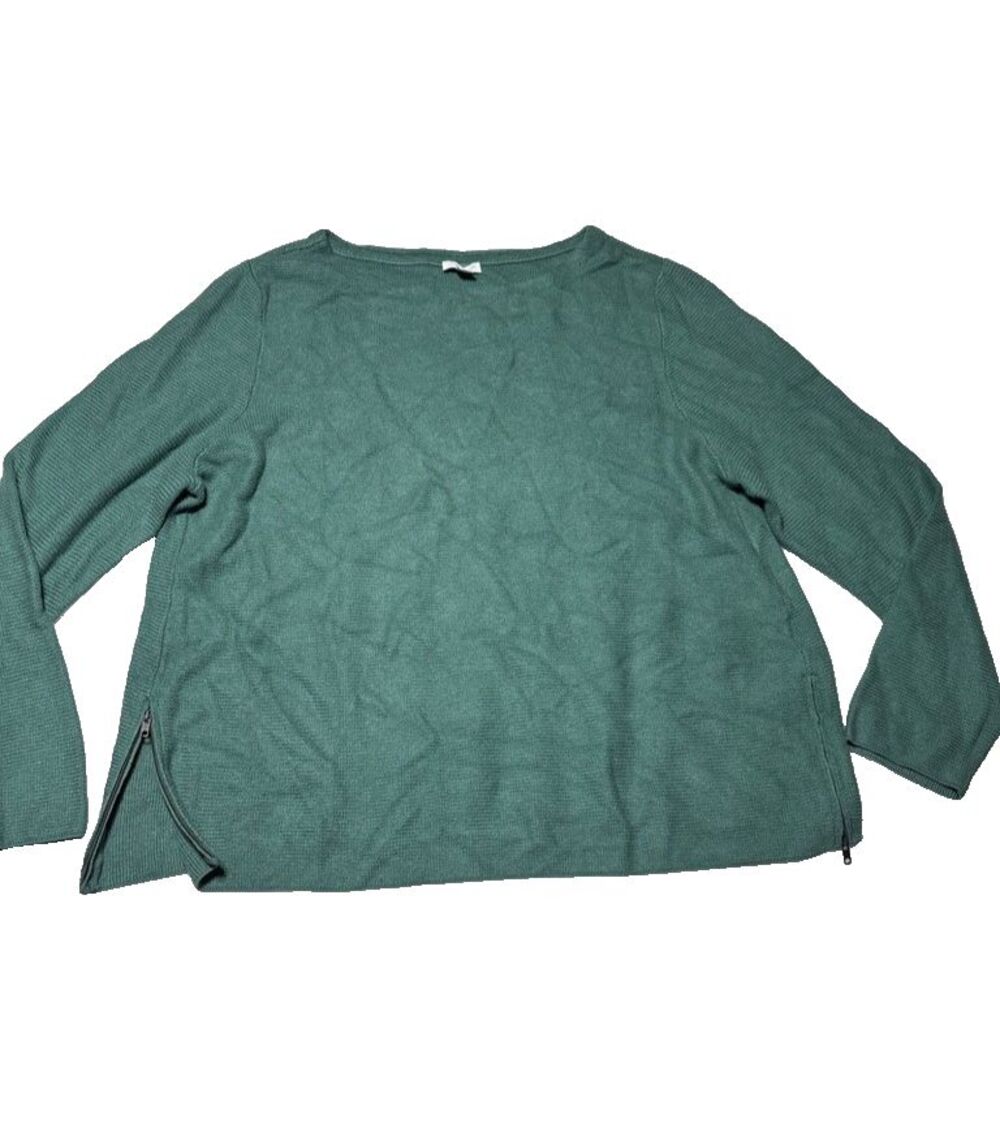 J Jill Sweater Womens XL Petite Teal Pullover Tunic Knit Long Sleeve boat neck